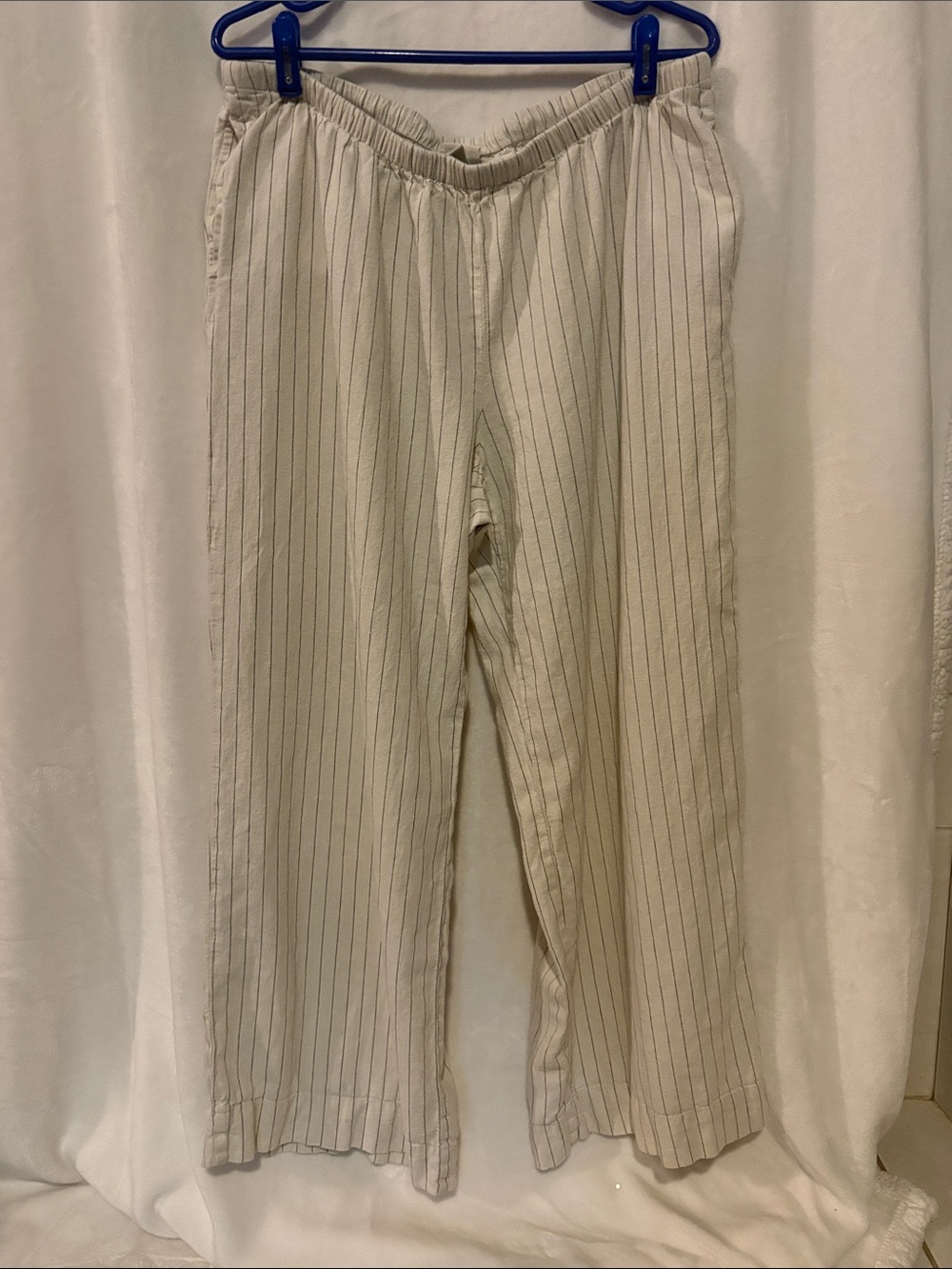 a new day Cream Pinstriped Elastic-Waist Cropped Chinos